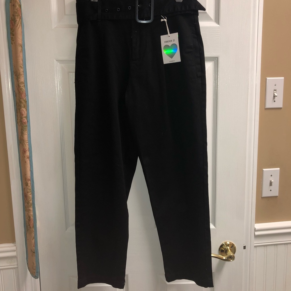 Black Belted Paper Bag Pants